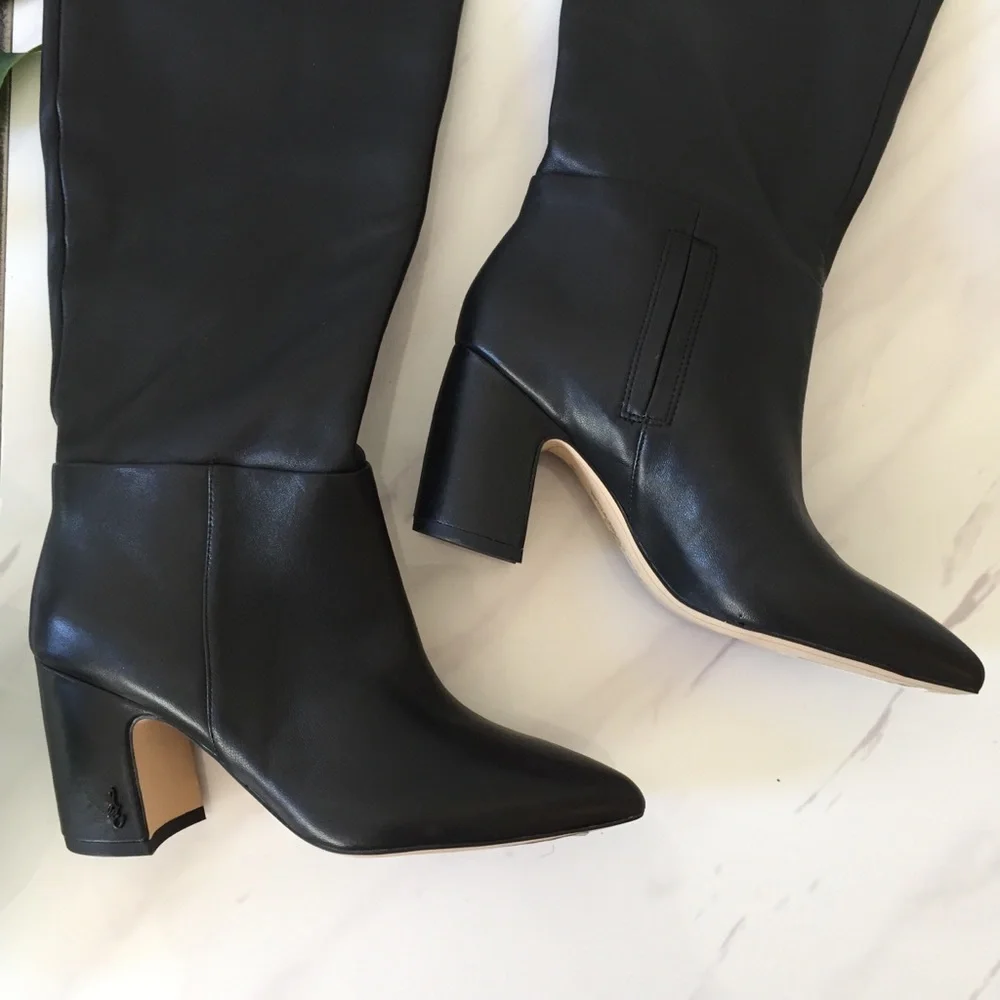 Sam Edelman Black Leather Block Heel Boots